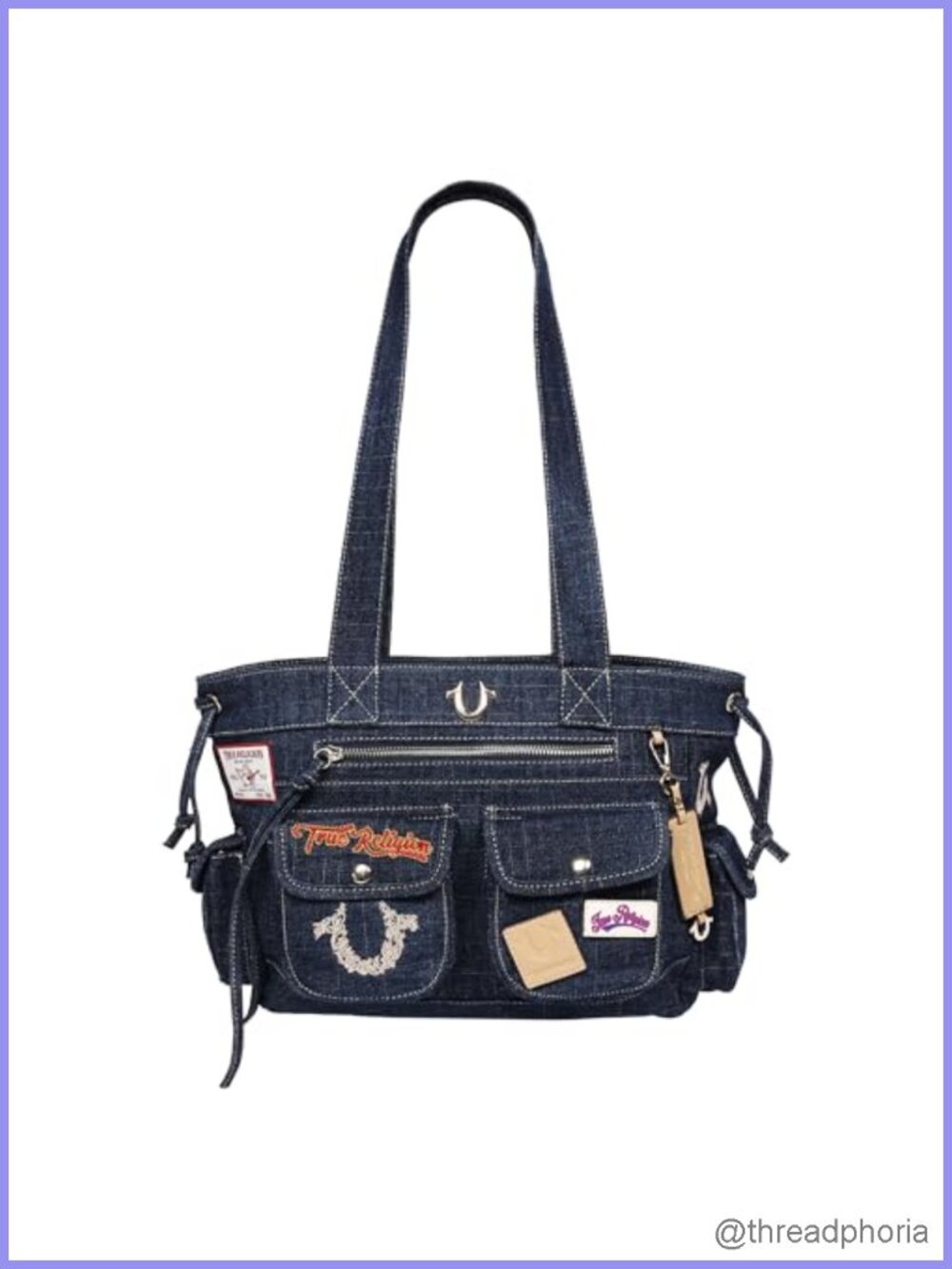 Denim Tote Bag Large Utility Shoulder Handbag Zip Snap Pockets